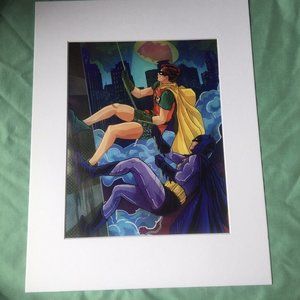 Batman Robin Climb Building Art matted Pop Gift DC Comics